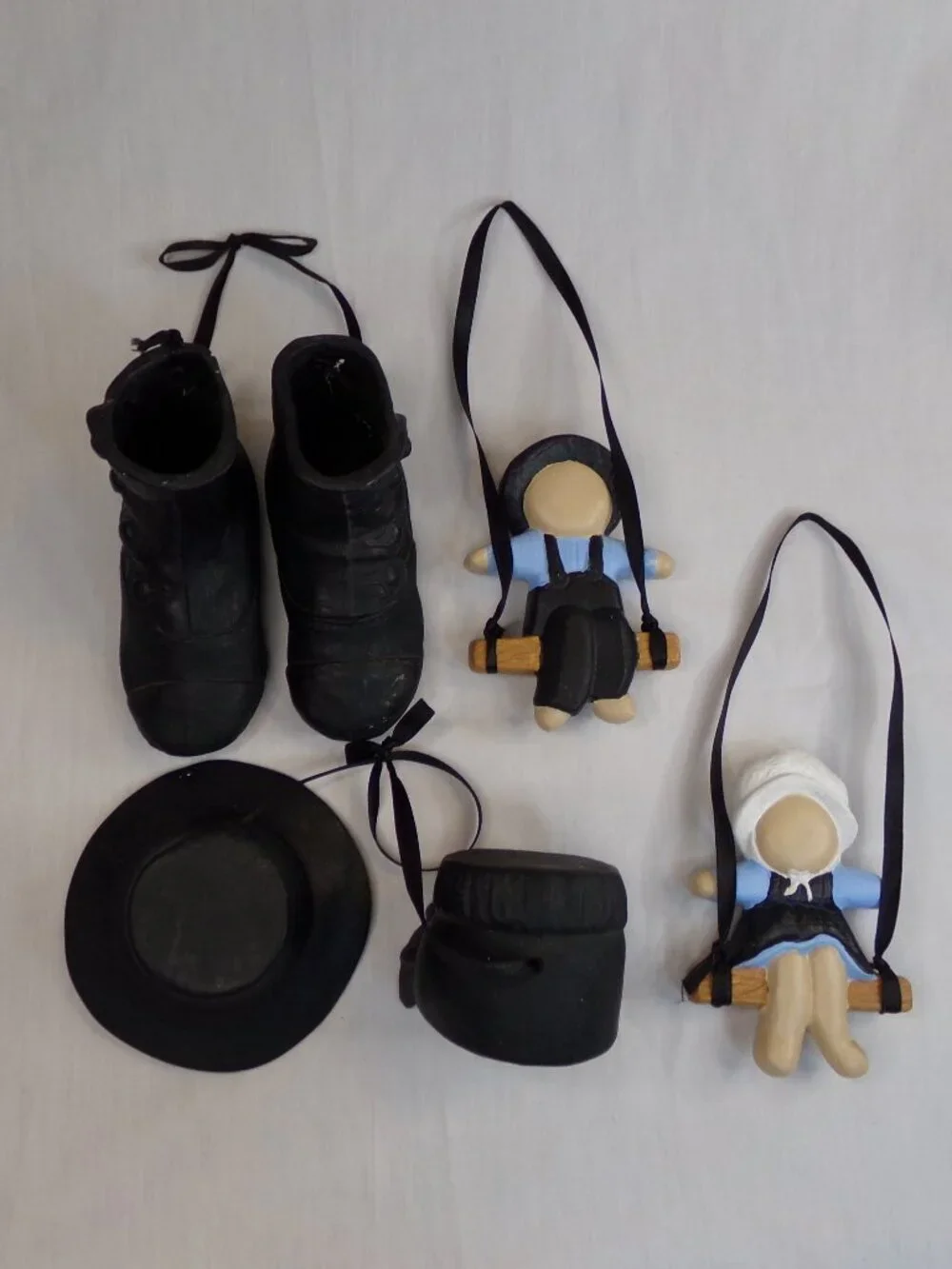 Amish Boy Girl Shoes Hats Swing Hanging Shelf Decor